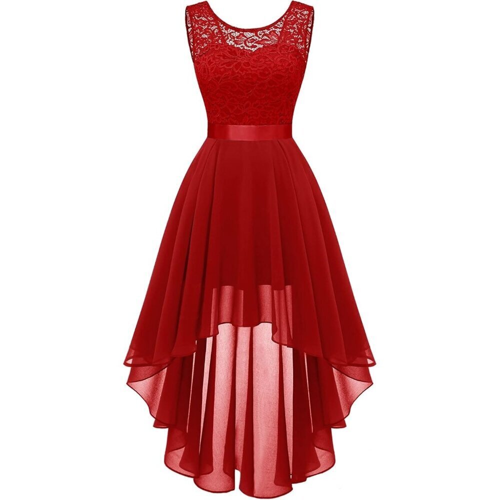 BeryLove Women Red Chiffon Scoop Neck Sleeveless Lace Cocktail Dresses